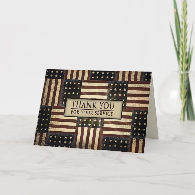 Carte Merci patriotique pour votre service, drapeaux amé (Devant)