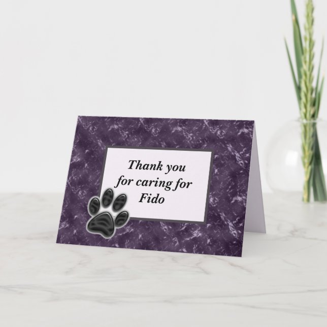 Carte Merci Pet Sitter Riche pourpre avec Empreinte de p (Devant)