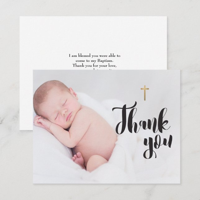 Carte Merci photo de bébé personnalisé Baptême (Devant / Derrière)