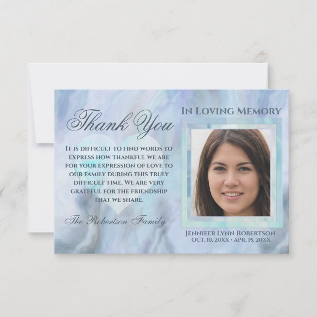 Carte Merci photo funéraire en sympathie avec coeur (Devant)