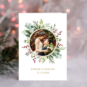 Carte Merci photo Mariage de Noël botanique plié