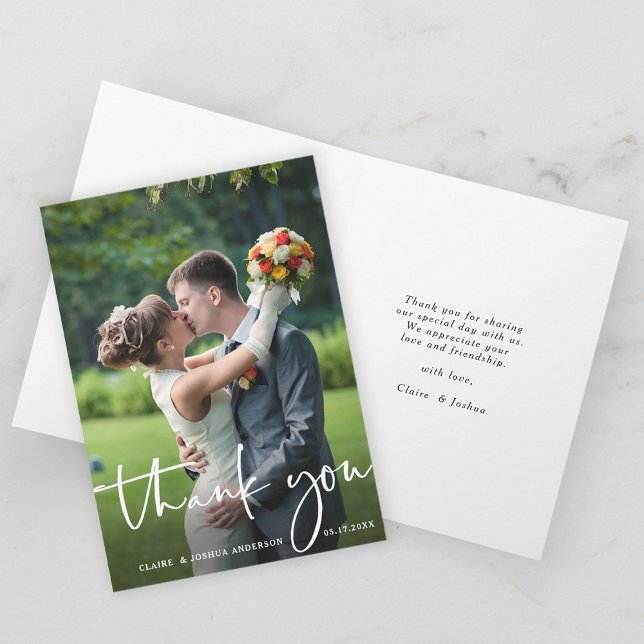 Carte Merci photo Mariage de script lettres main (Front & Back)