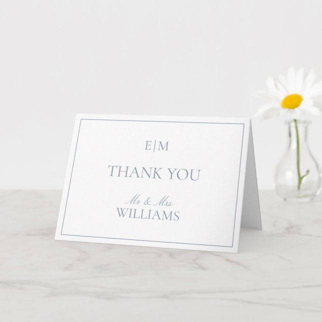 Carte Merci photo Mariage Monogram Dusty Blue Script (Petite plante)