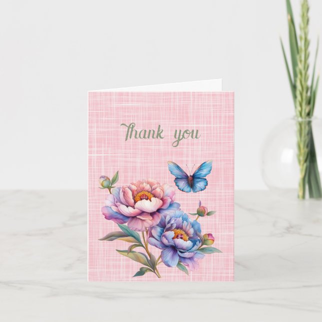 Carte Merci pivoines et papillon (Devant)