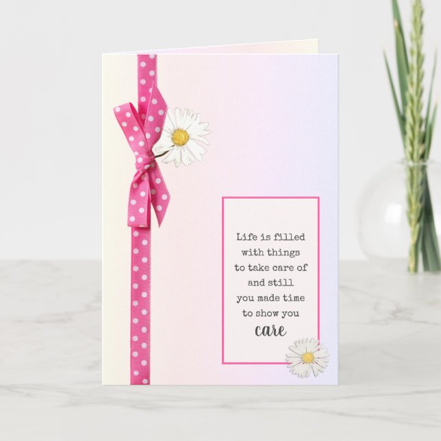 Carte Merci Polka Dot Bow avec marguerites (Devant)