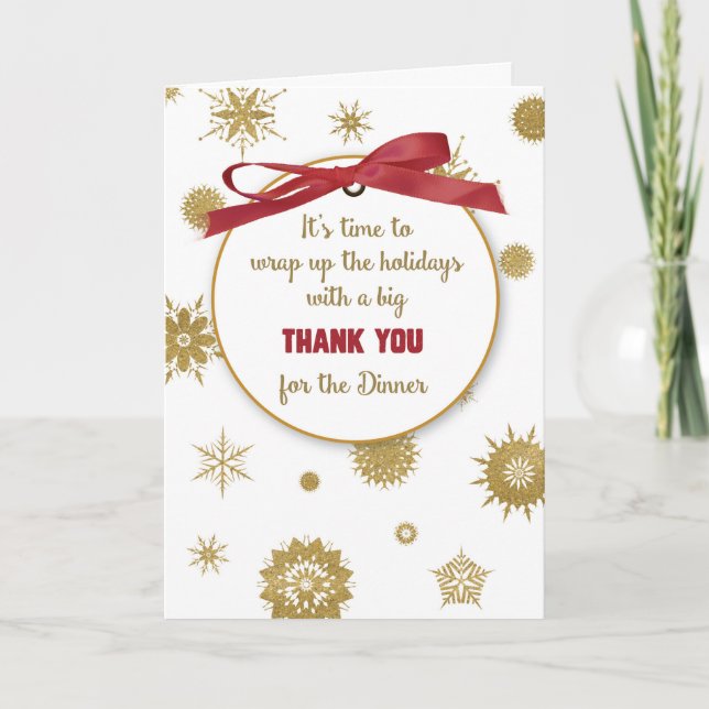 Carte Merci Pour Dîner De Vacances Gold Snowflakes Rouge (Devant)