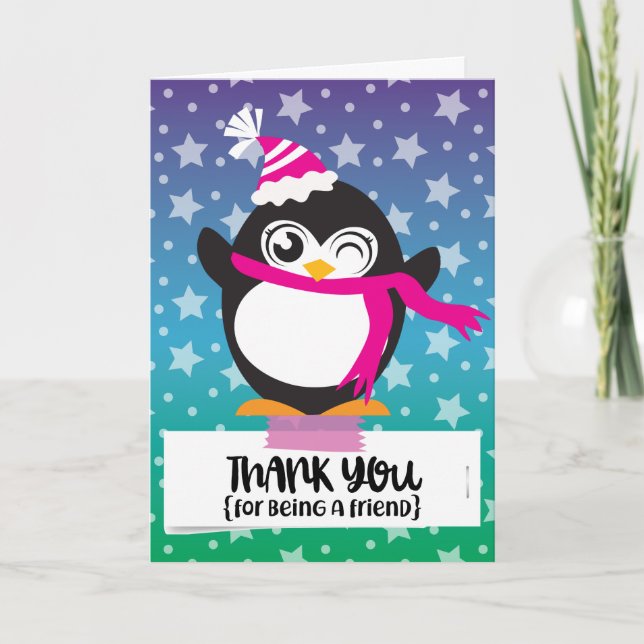 Carte Merci pour être étoiles d'un pingouin d'ami (Devant)