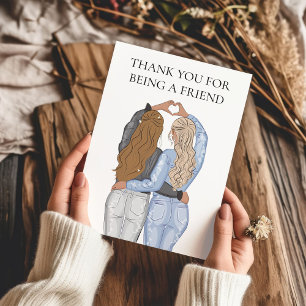 Carte Merci pour être un ami - 2 filles blondes