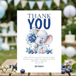 Carte Merci pour le 1er anniversaire d'Elephant Blueberr