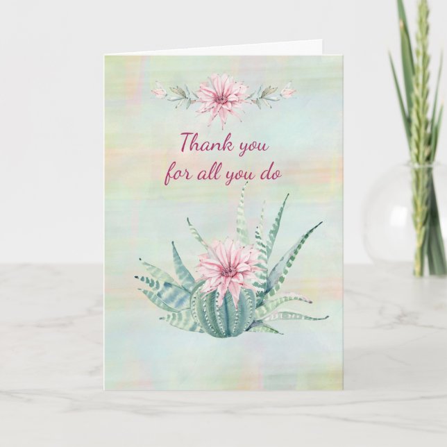 Carte Merci Pour Tout Ce Que Vous Faites Aquarelle Cactu (Devant)