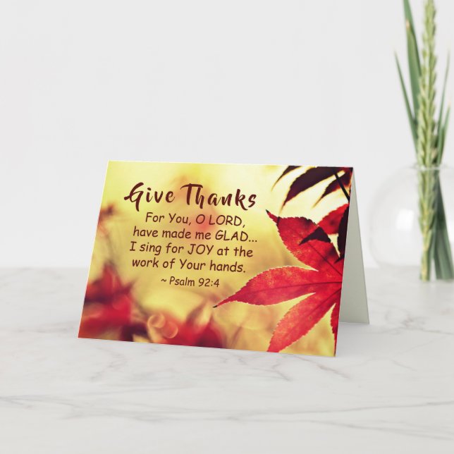 Carte Merci, Psaume 92:4 Bible Verse, Thanksgiving (Devant)
