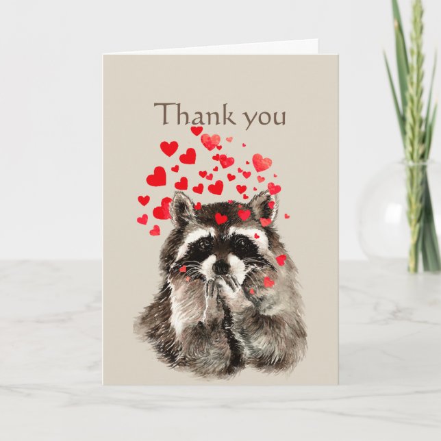 Carte Merci Raccoon souffler Baisers Animal & Ecriture (Devant)