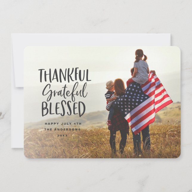 Carte Merci, reconnaissant, béni action de grâce 4 juill (Devant)