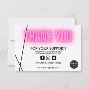 Carte Merci rose néon tendance sur support personnalisé 