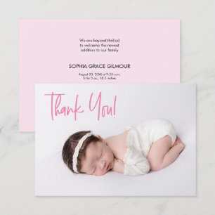 Carte Merci rose Script bébé fille baby shower photo