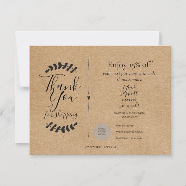 Carte Merci Rustique Kraft Pour Shopping Rabais (Devant)