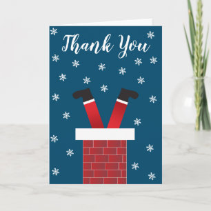 Carte Merci Santa Claus Chimney Snowflakes Rouge Bleu