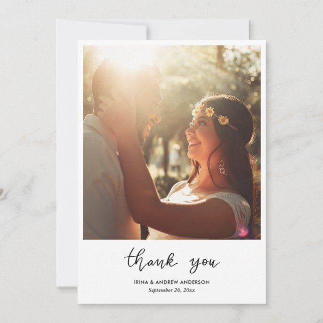 Carte Merci simple Script Mariage Couple Photo (Devant)