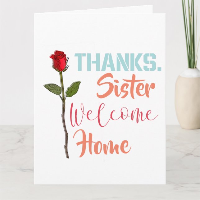 Carte Merci Soeur Bienvenue à la maison (Devant)
