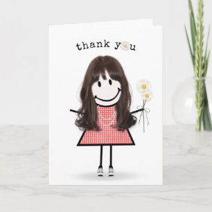 Carte Merci Stick Figure Girl avec marguerites