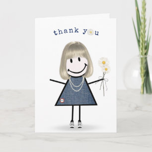 Carte Merci Stick Figure Girl avec marguerites