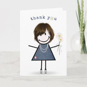 Carte Merci Stick Figure Girl avec marguerites