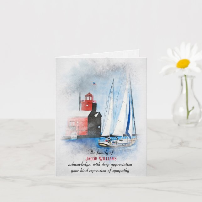 Carte Merci Sympathy Bateau à voile et phare (Petite plante)