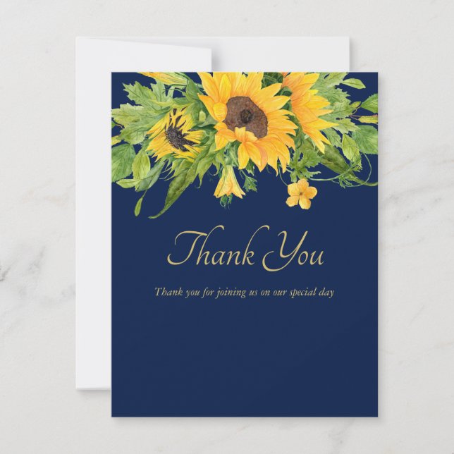 Carte Merci Tournesols Bleu Marine (Devant)