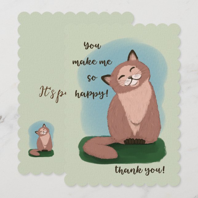 Carte Merci Tu Me Rends Si Heureux Chat Souriant (Devant / Derrière)