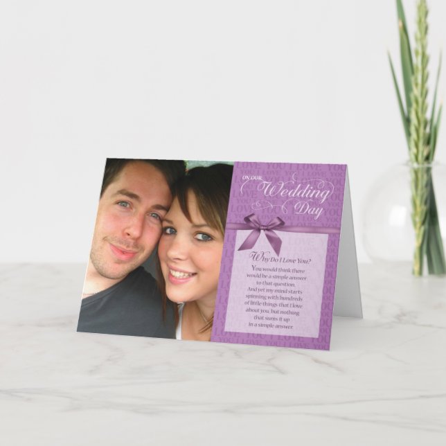 Carte Mercredi, pourquoi je t'aime - violet avec ruban (Devant)