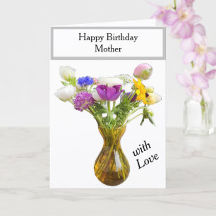 Carte Mère Anniversaire Floral rose jaune blanc