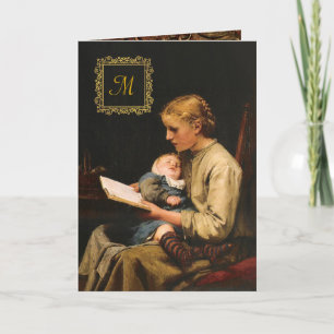 Carte Mère avec son bébé Vintage or Monogramme