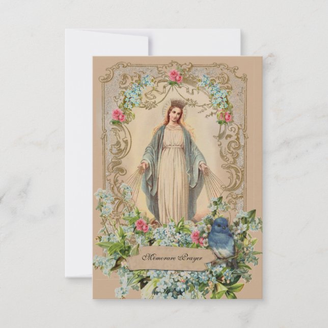 Carte Mère catholique Mary Floral Mémorare prière (Devant)