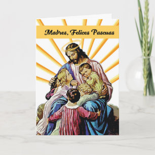 Carte Mère Espagne Pâques Jésus avec enfants et rayons