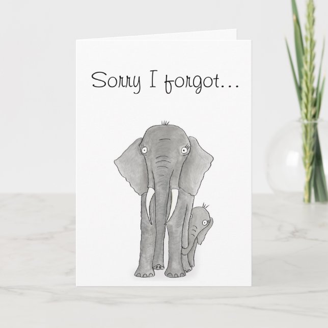 Carte mère et bébé éléphant 'Désolé d'avoir oublié (Devant)