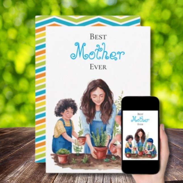 Carte Mère et fils leçon de plantation Image à l'aquarel (Créateur téléchargé)