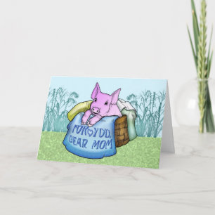 Carte Mère, Fête des Mères, Cochon mignon dans un panier