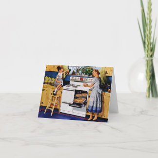 Carte Mère/Fille Cuisine rétro Note/Carte de voeux