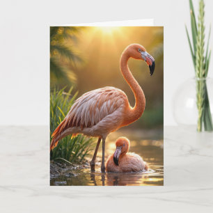 Carte Mère Flamant rose avec poussin