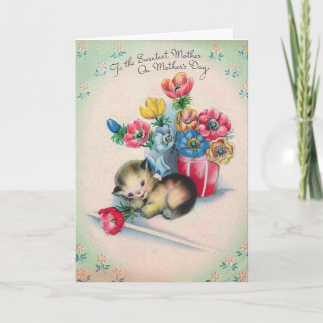 Carte mère vintage avec chaton & CuteMessage (Devant)