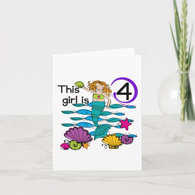 Carte Mermaid 4th Birthday Tshirts and Gifts (Devant)