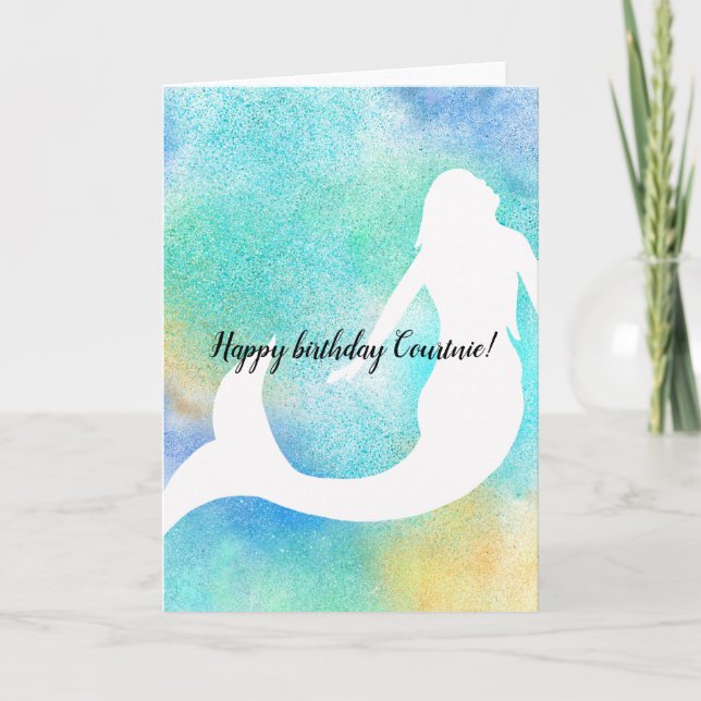 Carte Mermaid Aqua Gold Sparkle (Devant)