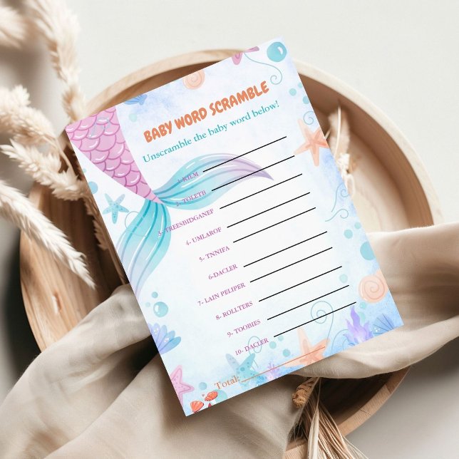 Carte Mermaid Baby jeu de baby shower de mots scramble (Créateur téléchargé)