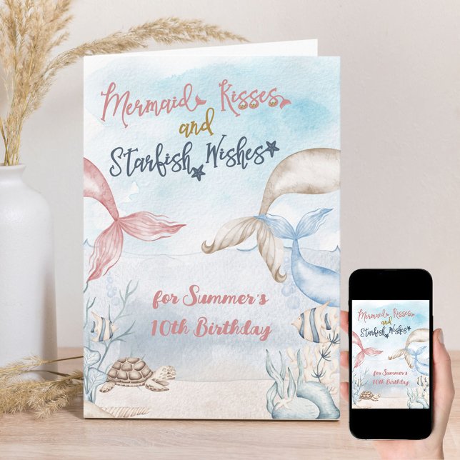 Carte Mermaid embrasse sous la mer Anniversaire personna (Créateur téléchargé)