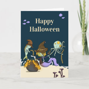 Carte Mermaid en sorcière faisant des potions Halloween