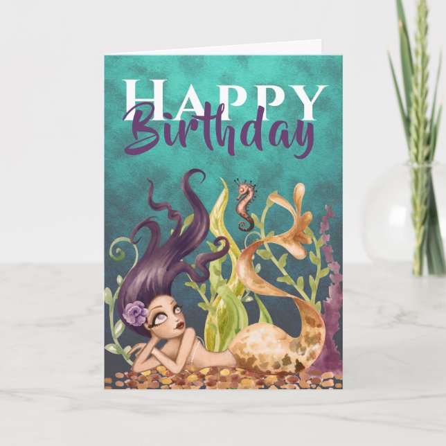 Carte Mermaid et Seahorse Under the Sea Beach Anniversai (Devant)