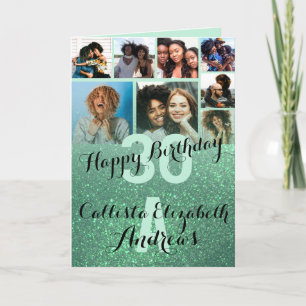 Carte Mermaid Green Glitter Photo Collage Joyeux anniver