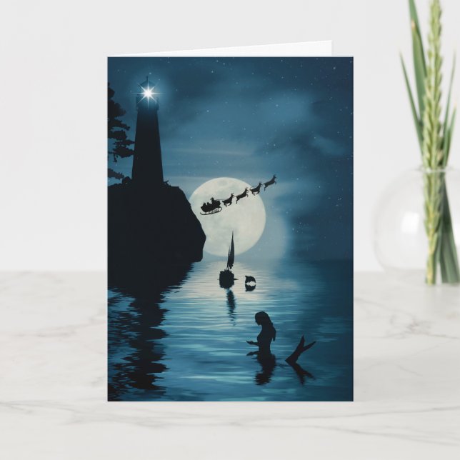 Carte Mermaid Lighthouse Dolphin Voilier Vacances (Devant)