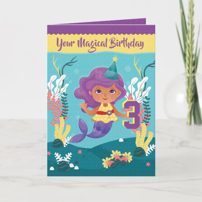Carte Mermaid Magique 3e Anniversaire Pour Fille (Devant)