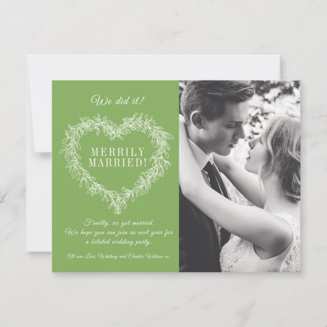 Carte Merrily marié vert mistletoe coeur Noël (Devant)